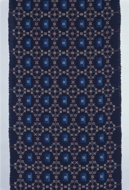 鳥巣水子　藍絣花織帯地「ステンドグラス」1981年、当館蔵